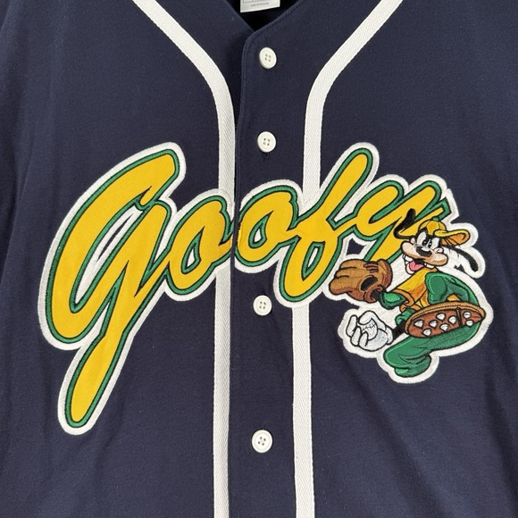Vintage Disney World Goofy Baseball Jersey Shirt Large Navy Short Sleeve Y2K 90s - Picture 3 of 10